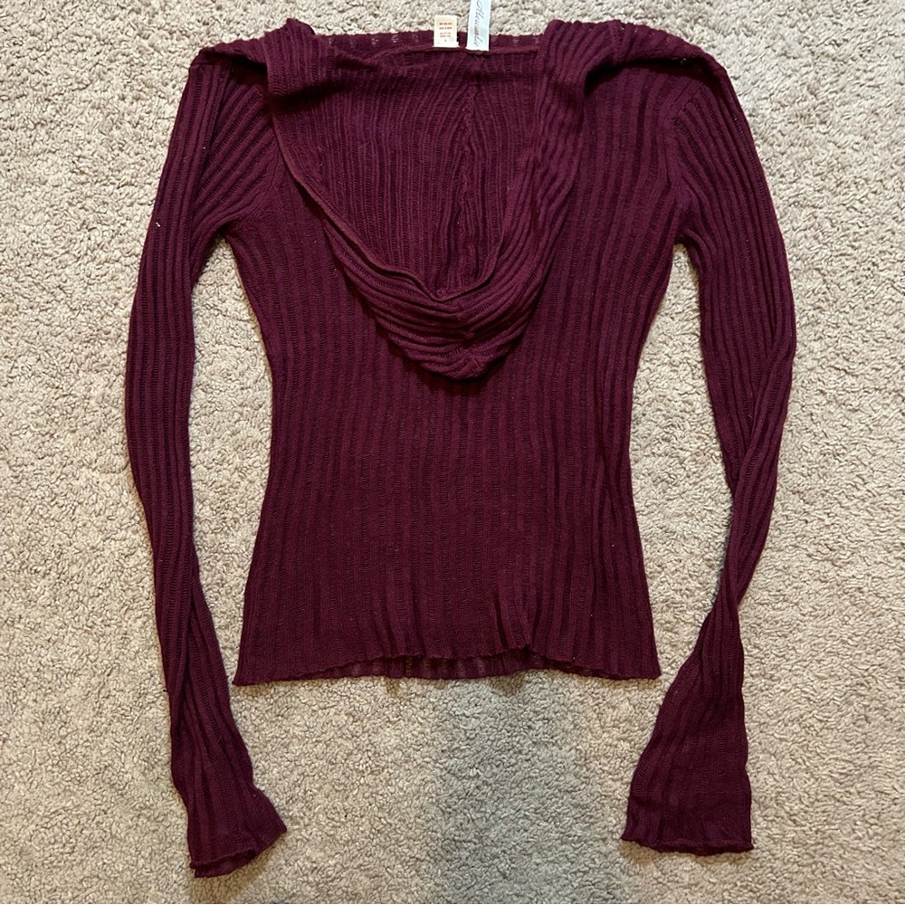 Abercrombie and Fitch Thin Knit Button Hooded Maroon Sweater Large Vintage - Picture 5 of 5